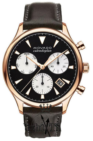 Movado Heritage Calendoplan Chronograph Black Dial Brown Leather Strap Watch for Men - 3650021