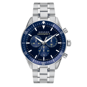Movado Heritage Calendoplan Chronograph Blue Dial Silver Steel Strap Watch For Men - 3650124