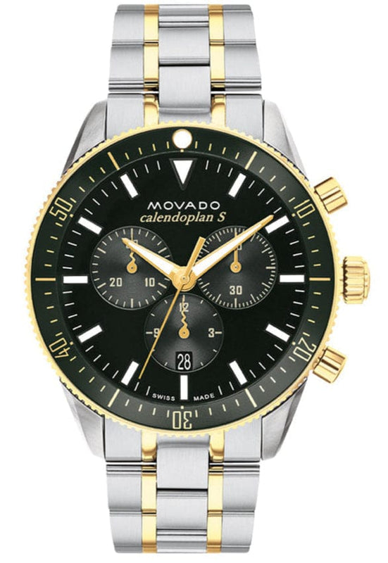 Movado Heritage Calendoplan Chronograph Green Dial Two Tone Steel Strap Watch For Men - 3650167