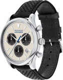 Movado Heritage Calendoplan Chronograph Silver Dial Black Leather Strap Watch for Men - 3650024
