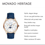 Movado Heritage Celestograf White Mother of Pearl Dial Blue Leather Strap Watch For Women - 3650011