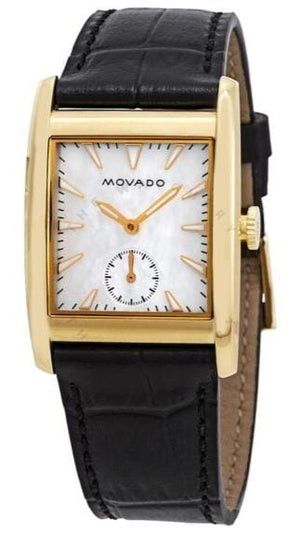 Movado Heritage Mother of Pearl White Dial Black Leather Strap Watch For Women - 3650050