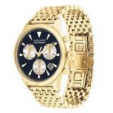 Movado Heritage Calendoplan Blue Dial Gold Steel Strap Watch for Men - 3650015