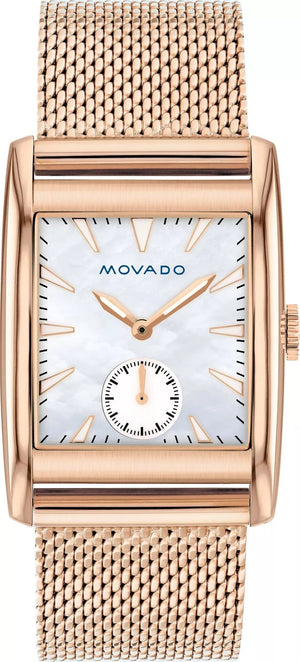 Movado Heritage White Mother of Pearl Dial Rose Gold Mesh Bracelet Watch For Women - 3650041