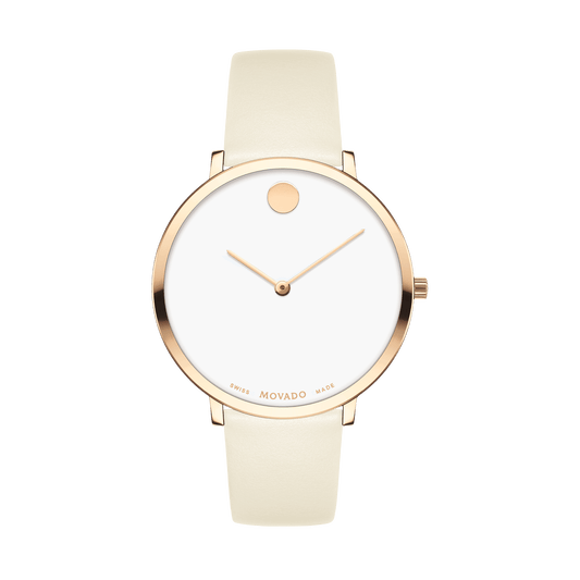 Movado Museum 70th Anniversary Special Edition White Dial White Leather Strap Watch For Women - 0607139