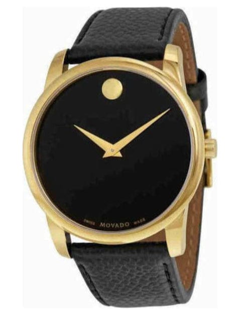 Movado Museum Black Dial Black Leather Strap Watch For Men - 0607014