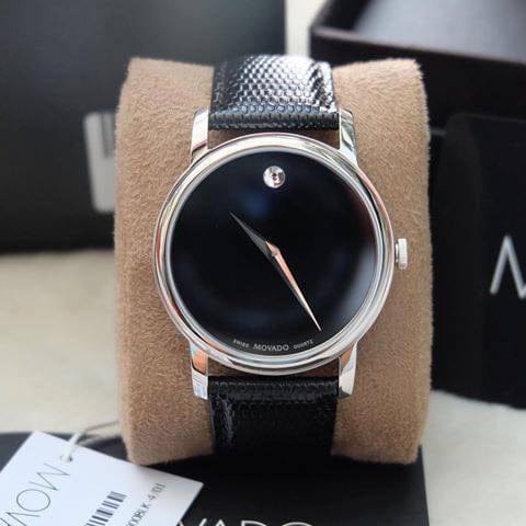 Movado Museum Black Dial Black Leather Strap Watch For Men - 2100002