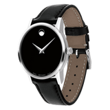 Movado Museum Black Dial Black Leather Strap Watch For Men - 2100002