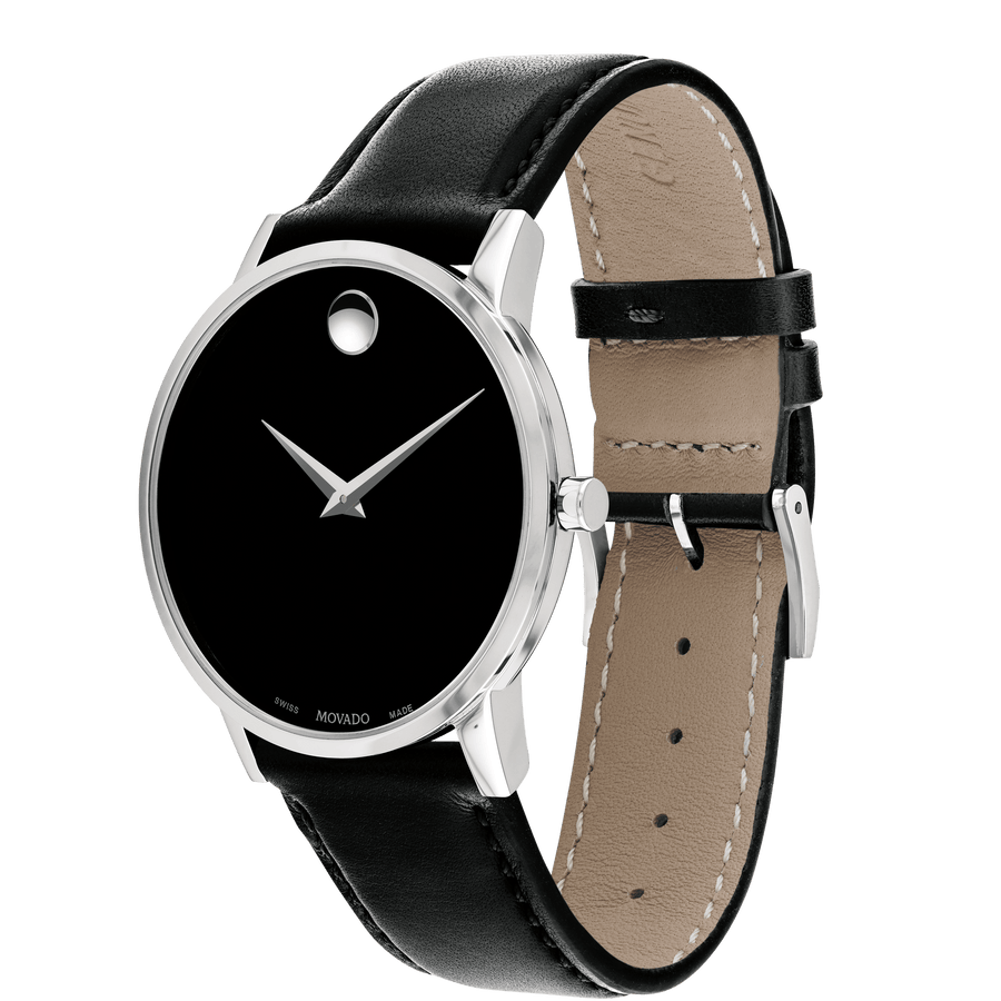 Movado Museum Black Dial Black Leather Strap Watch For Men - 2100002