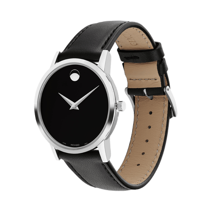 Movado Museum Black Dial Black Leather Strap Watch For Men - 2100002