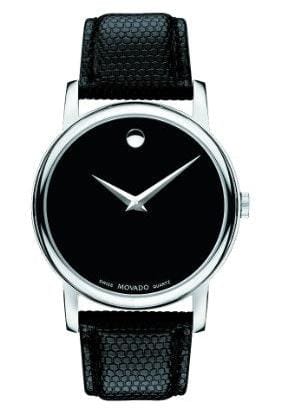 Movado Museum Black Dial Black Leather Strap Watch For Men - 2100002