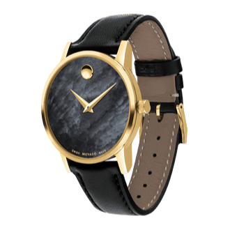 Movado Museum Black Dial Black Leather Strap Watch For Men - 2100005