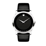 Movado Museum Black Dial Black Leather Strap Watch For Men - 606502