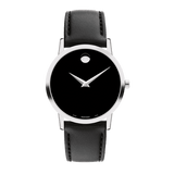 Movado Museum Black Dial Black Leather Strap Watch For Men - 606502