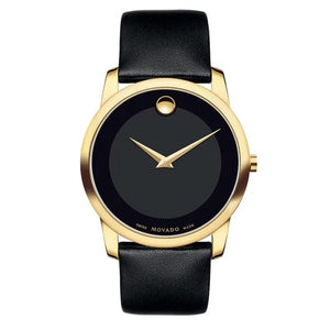 Movado Museum Black Dial Black Leather Strap Watch For Men - 606876