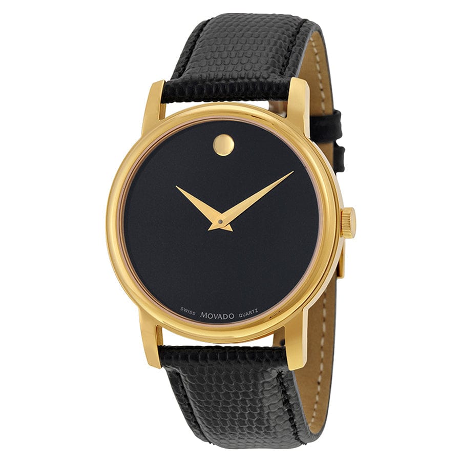 Movado Museum Black Dial Black Leather Strap Watch For Women - 2100006