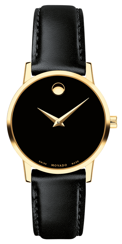 Movado Museum Black Dial Black Leather Strap Watch For Women - 2100006