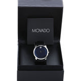 Movado Museum Classic Blue Dial Black Leather Strap Watch for Men - 606610