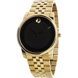 Movado Museum Black Dial Gold Steel Strap Watch For Men - 606997