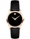 Movado Museum Classic Black Dial Black Leather Strap Watch For Women - 607061