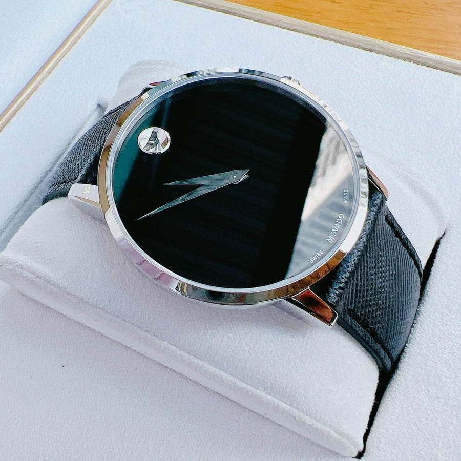 Movado Museum Classic Black Dial Black Leather Strap Watch for Men - 0607194