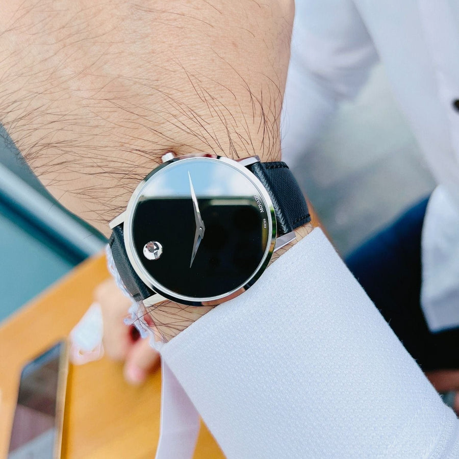 Movado Museum Classic Black Dial Black Leather Strap Watch for Men - 0607194