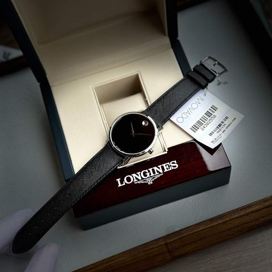 Movado Museum Classic Black Dial Black Leather Strap Watch for Men - 0607194