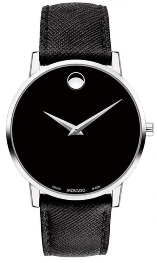 Movado Museum Classic Black Dial Black Leather Strap Watch for Men - 0607194