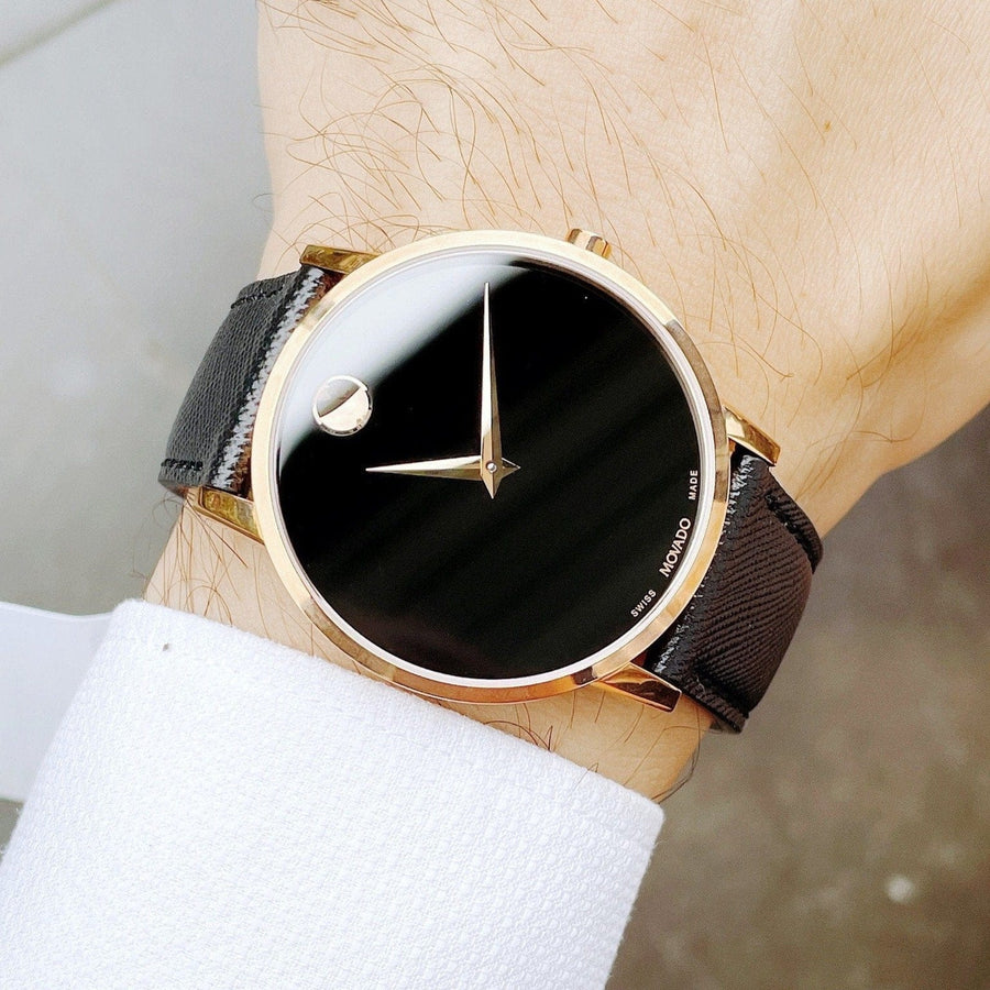 Movado Museum Classic Black Dial Black Leather Strap Watch for Men - 0607196