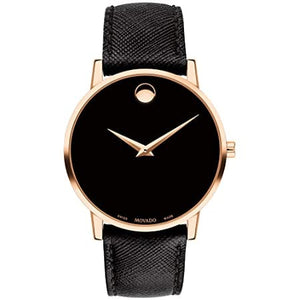 Movado Museum Classic Black Dial Black Leather Strap Watch for Men - 0607196