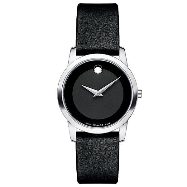 Movado Museum Classic Black Dial Black Leather Strap Watch For Women - 0606503