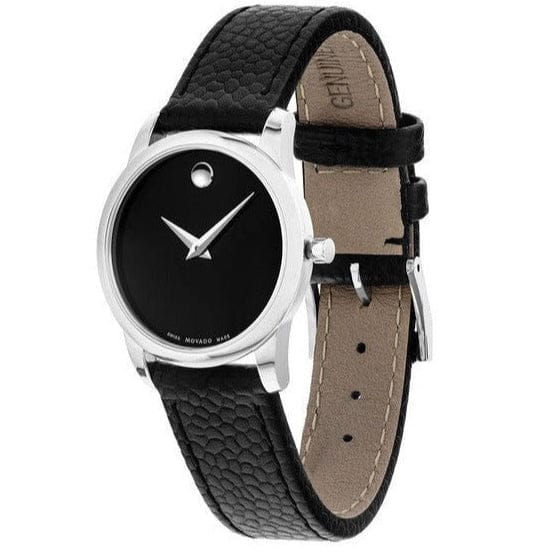 Movado Museum Classic Black Dial Black Leather Strap Watch For Women - 0607015