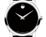 Movado Museum Classic Black Dial Black Leather Strap Watch For Women - 0607015