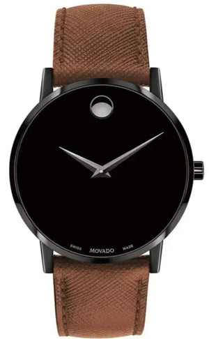 Movado Museum Classic Black Dial Brown Leather Strap Watch for Men - 0607198