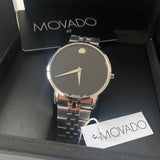 Movado Museum Classic Black Dial Silver Steel Strap Watch For Men - 606504