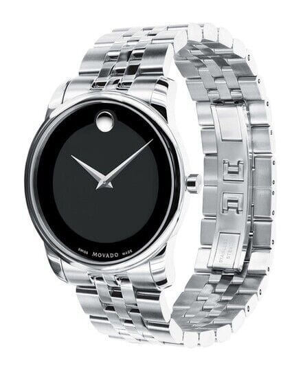 Movado Museum Classic Black Dial Silver Steel Strap Watch For Men - 606504