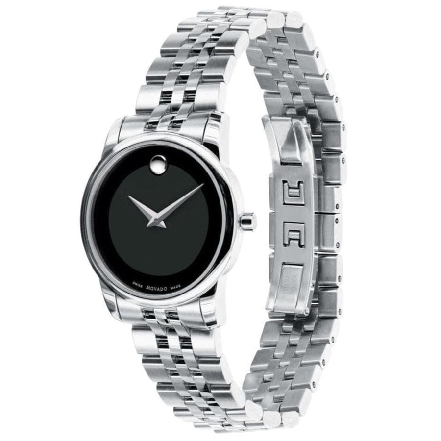 Movado Museum Classic Black Dial Silver Steel Strap Watch For Women - 0606505