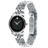 Movado Museum Classic Black Dial Silver Steel Strap Watch For Women - 0606505