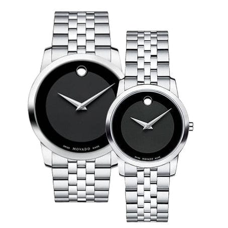Movado Museum Classic Black Dial Silver Steel Strap Watch For Women - 0606505