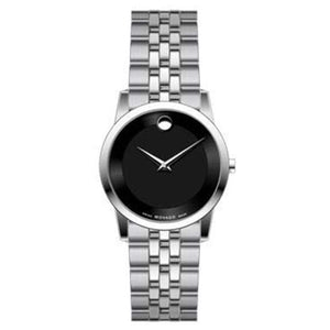 Movado Museum Classic Black Dial Silver Steel Strap Watch For Women - 0606505