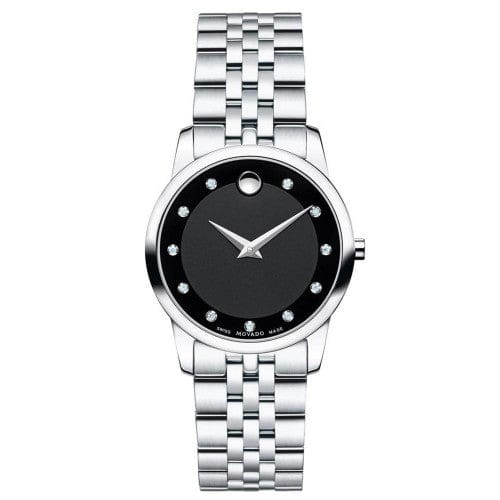 Movado Museum Classic Black Dial Silver Steel Strap Watch For Women - 0606858