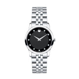 Movado Museum Classic Black Dial Silver Steel Strap Watch For Women - 0606858