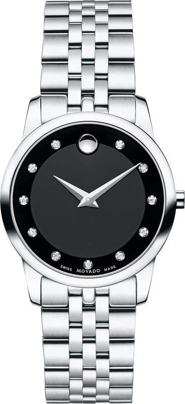 Movado Museum Classic Black Dial Silver Steel Strap Watch For Women - 0606858