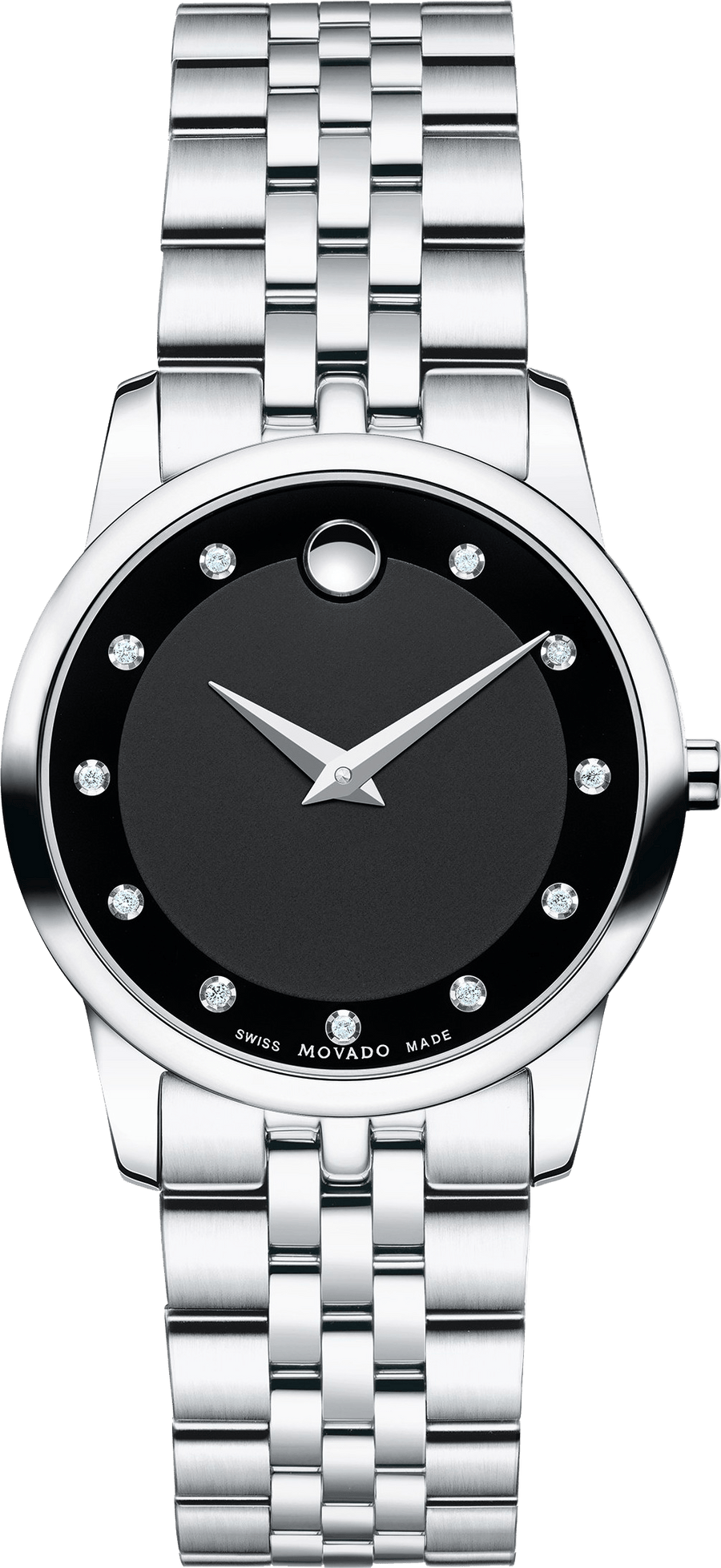 Movado Museum Classic Black Dial Silver Steel Strap Watch For Women - 0606858