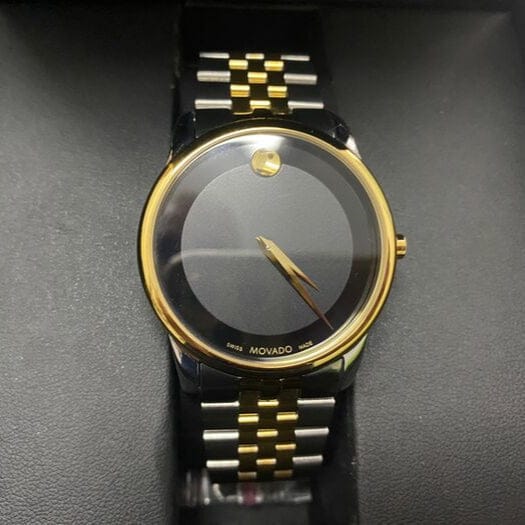 Movado Museum Classic Black Dial Two Tone Steel Strap Watch For Women - 0606605