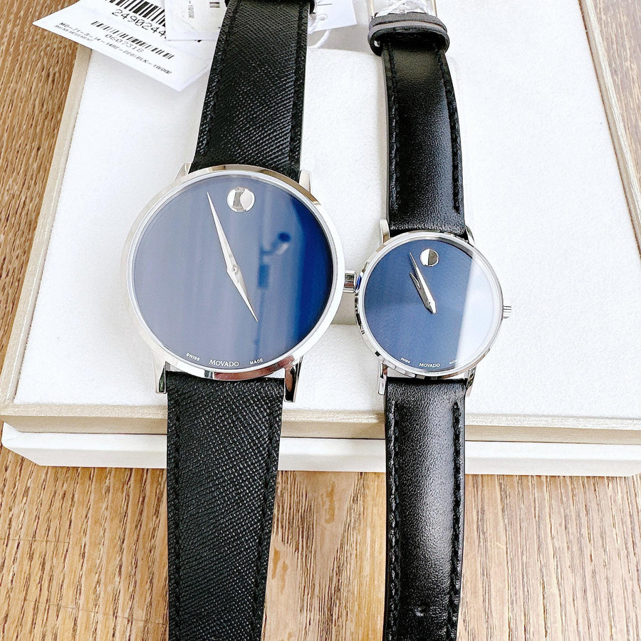 Movado Museum Classic Blue Dial Black Leather Strap Watch for Men - 0607197