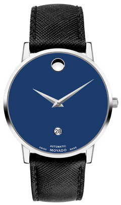 Movado Museum Classic Blue Dial Black Leather Strap Watch for Men - 0607197