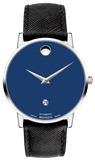 Movado Museum Classic Blue Dial Black Leather Strap Watch for Men - 0607197