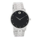 Movado Museum Classic Diamonds Black Dial Silver Steel Strap Watch for Men - 0607201