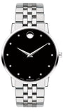 Movado Museum Classic Diamonds Black Dial Silver Steel Strap Watch for Men - 0607201